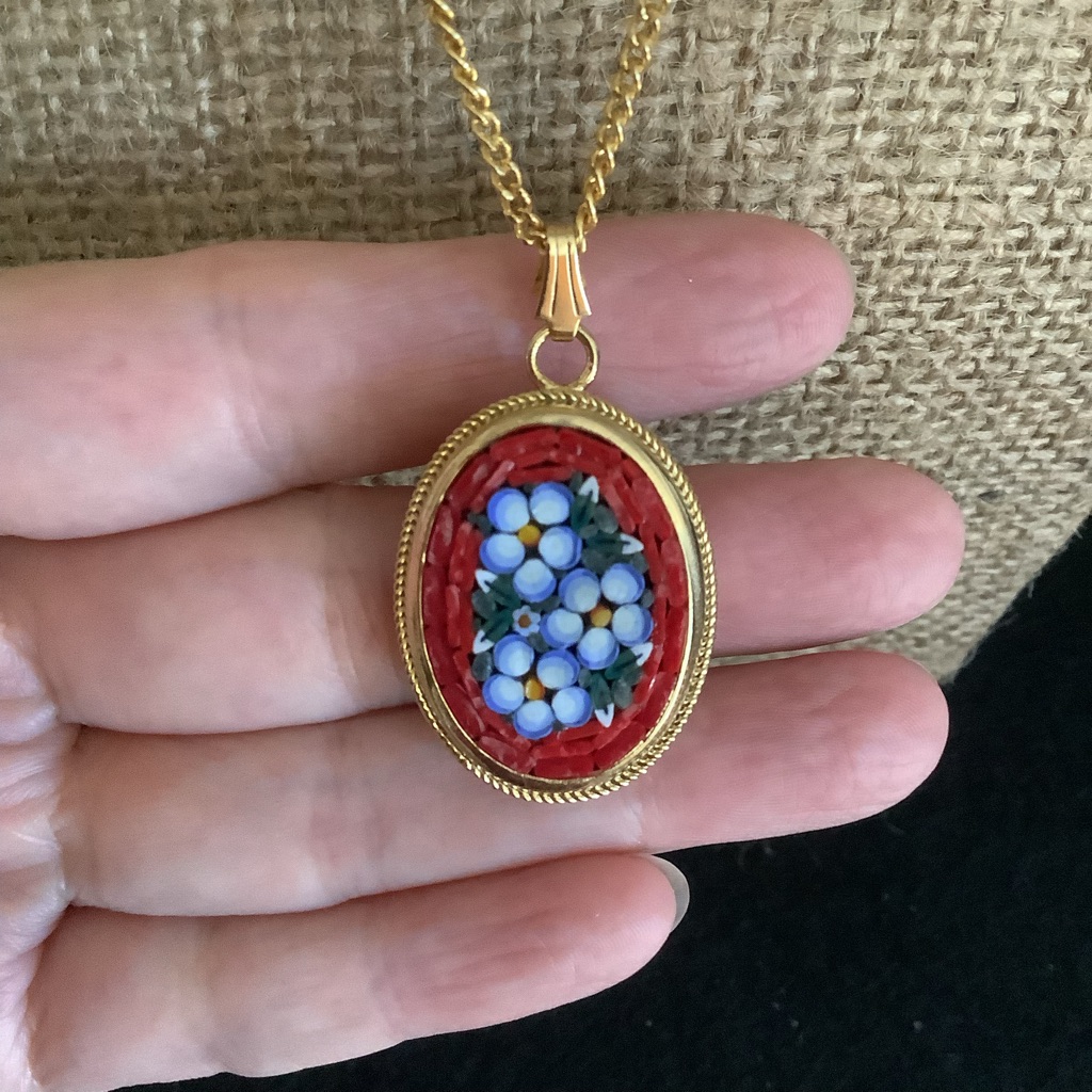 Vintage Italien Mosaic Locker Pendant Necklace 59$